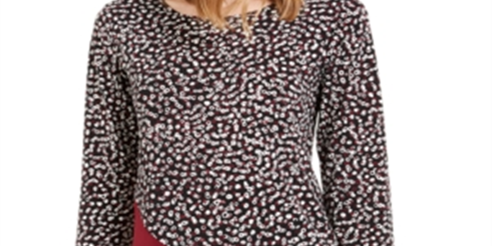 Blusa assimétrica de veludo estampada e feminina Alfani, preta, tamanho XX-G
