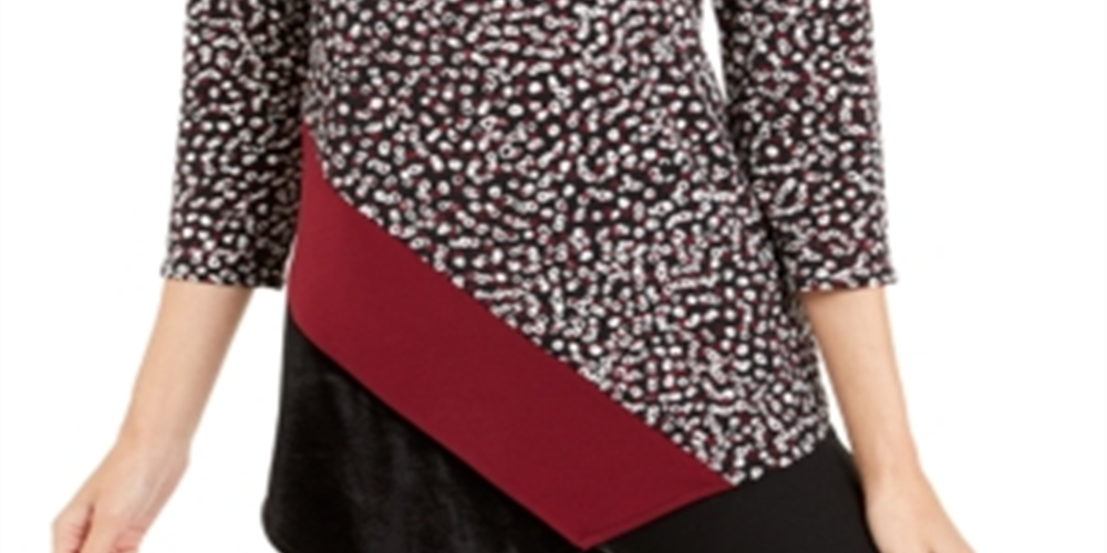 Blusa assimétrica de veludo estampada e feminina Alfani, preta, tamanho XX-G