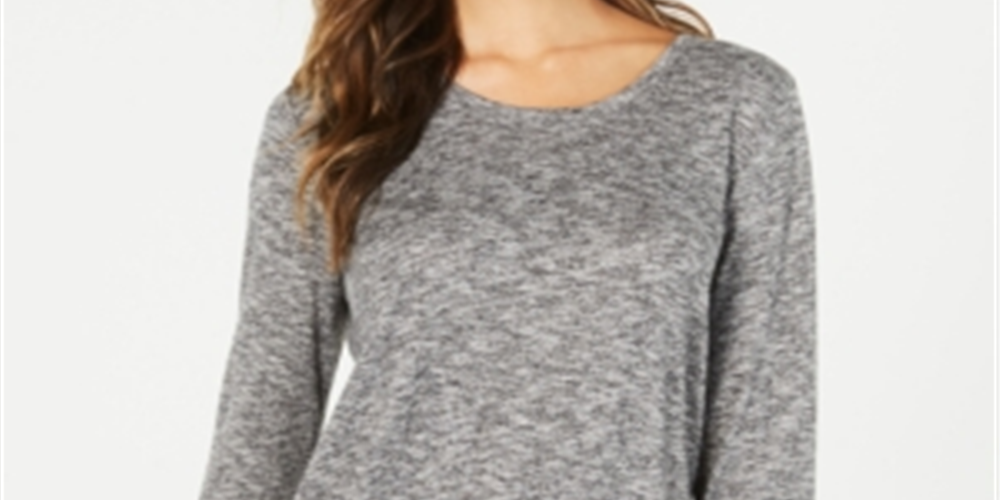 Blusa feminina de manga comprida e decote redondo Style &amp; Co, cinza, tamanho XX-G