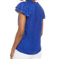 Blusa feminina Current Air com babados, manga curta, gola V, hi-lo, azul, tamanho médio