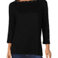 Karen Scott Top Feminino de Algodão com Decote Canoa e Tachas, Preto, Tamanho Grande