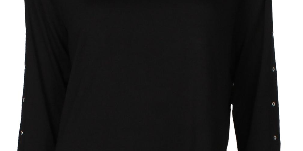 Karen Scott Top Feminino de Algodão com Decote Canoa e Tachas, Preto, Tamanho Grande