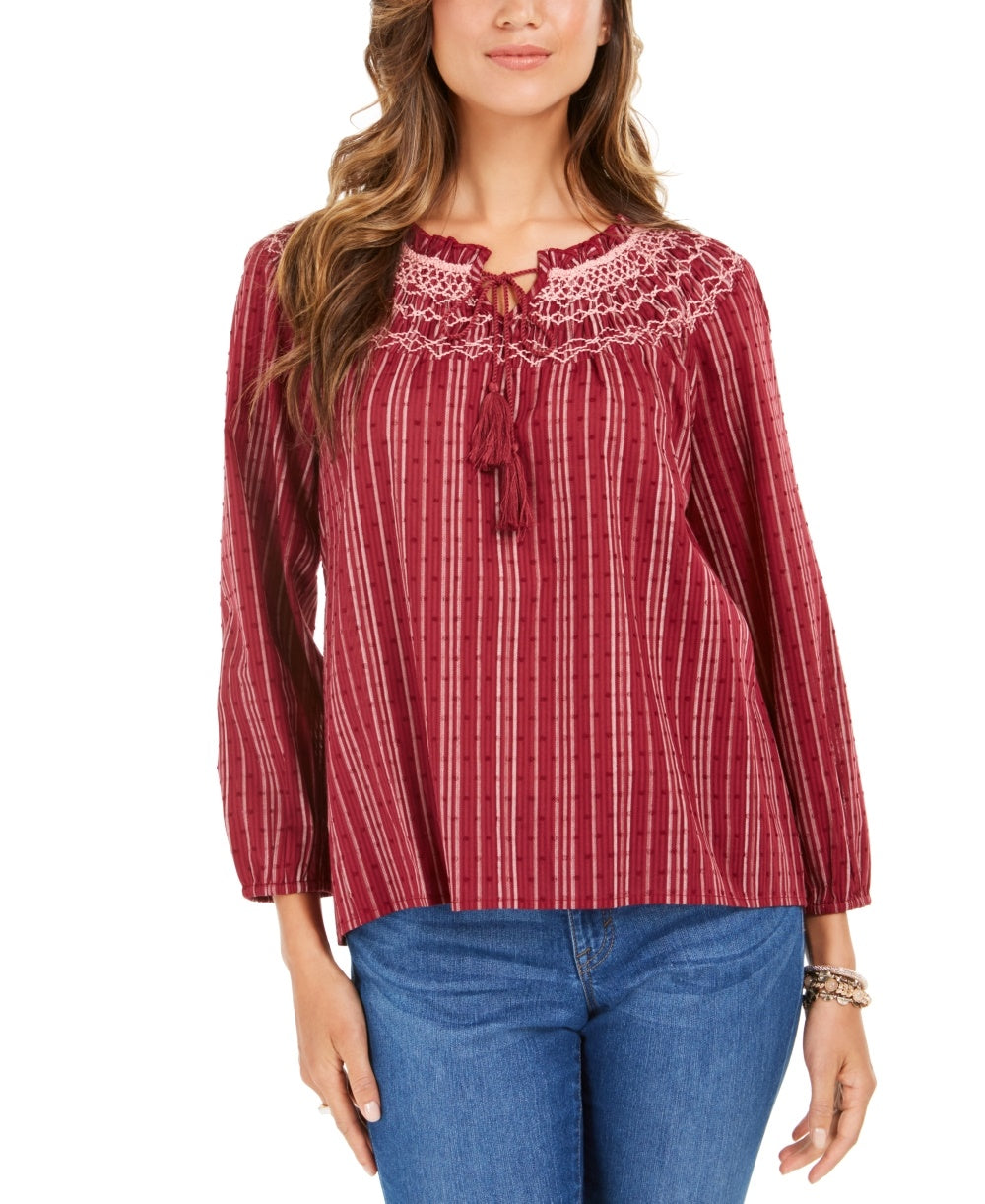 Blusa texturizada listrada feminina Style &amp; Co, bege, tamanho pequeno e pequeno