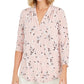 Blusa feminina floral com manga 3/4 e decote em V, tamanho pequeno e rosa, Charter Club