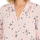 Blusa feminina floral com manga 3/4 e decote em V, tamanho pequeno e rosa, Charter Club