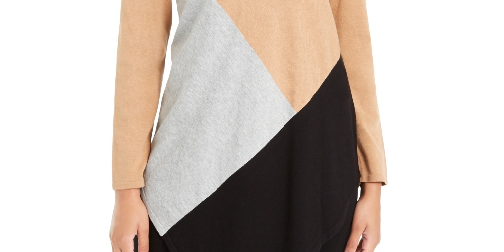 Túnica feminina Alfani Colorblock assimétrica cáqui tamanho pequeno médio