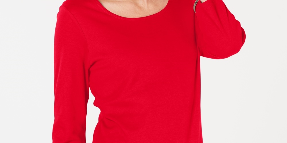 Karen Scott Blusa feminina de algodão com decote redondo, vermelha, tamanho pequeno e pequeno