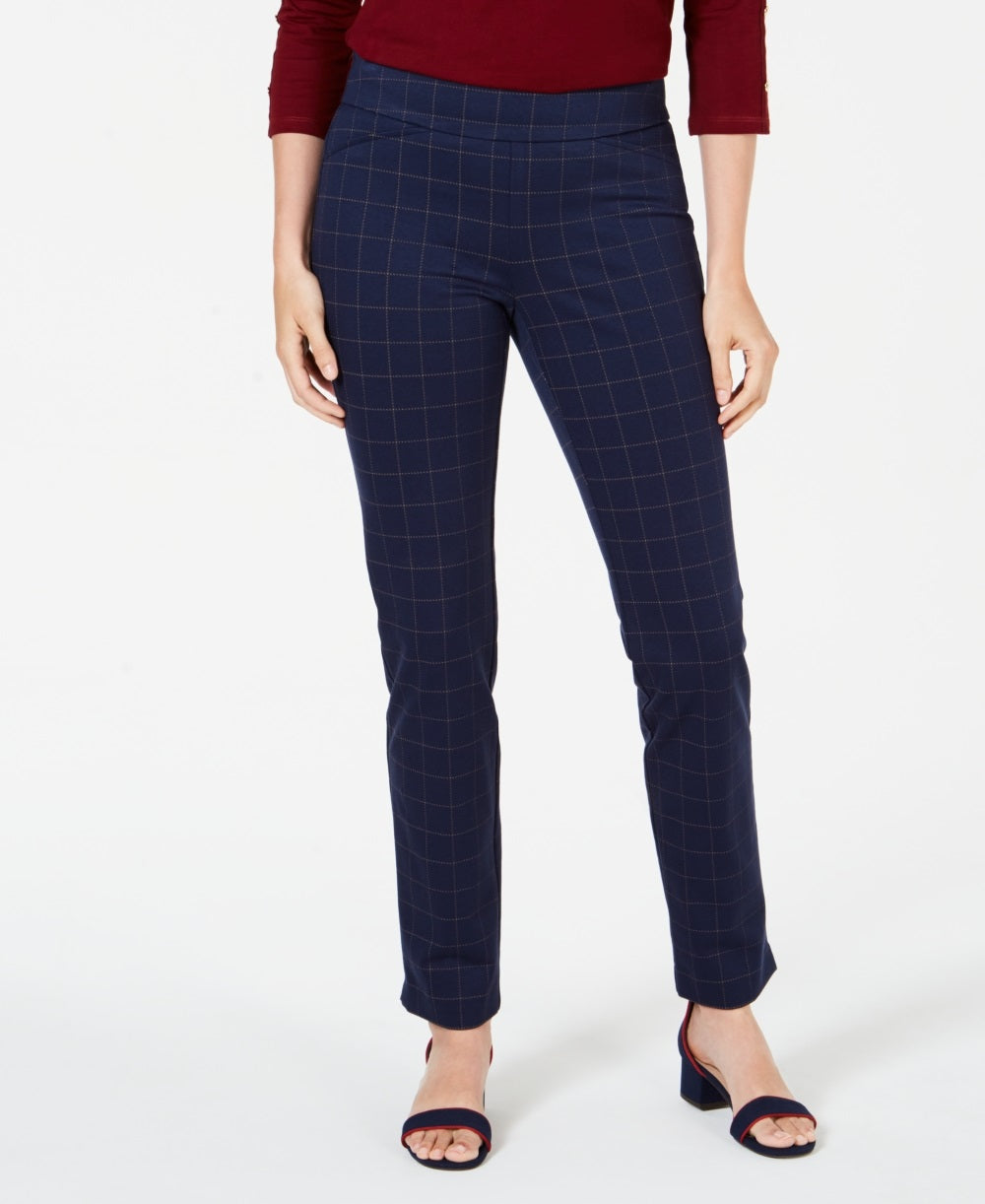 Calça feminina Charter Club Pull On Ponte Knit Azul Tamanho 10 Petite