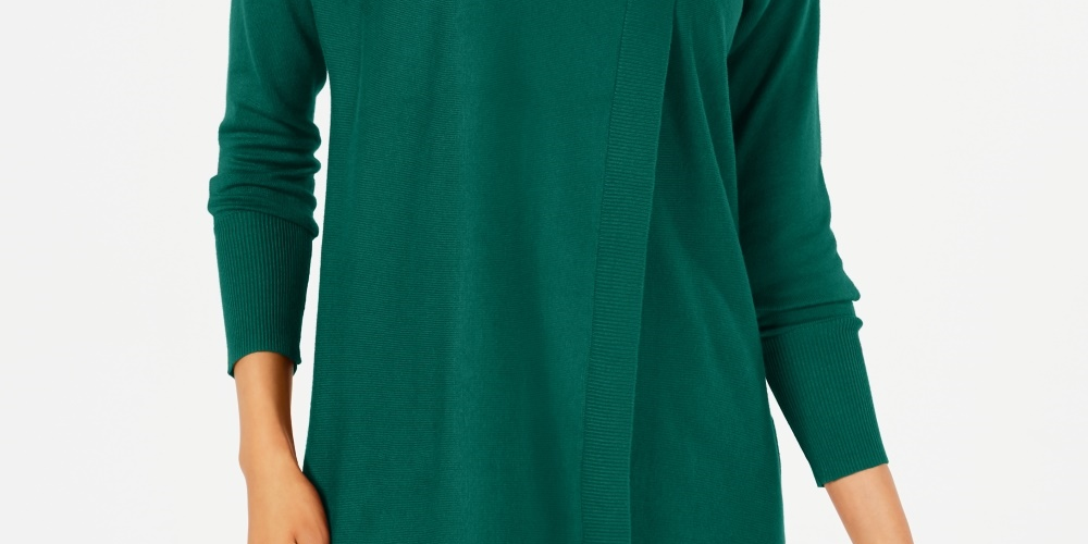 Suéter feminino JM Collection com gola alta e estampa de envelope falso, tamanho P, verde médio