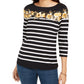 Blusa feminina listrada e estampada floral Charter Club, preta, tamanho X-S