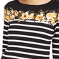 Blusa feminina listrada e estampada floral Charter Club, preta, tamanho X-S