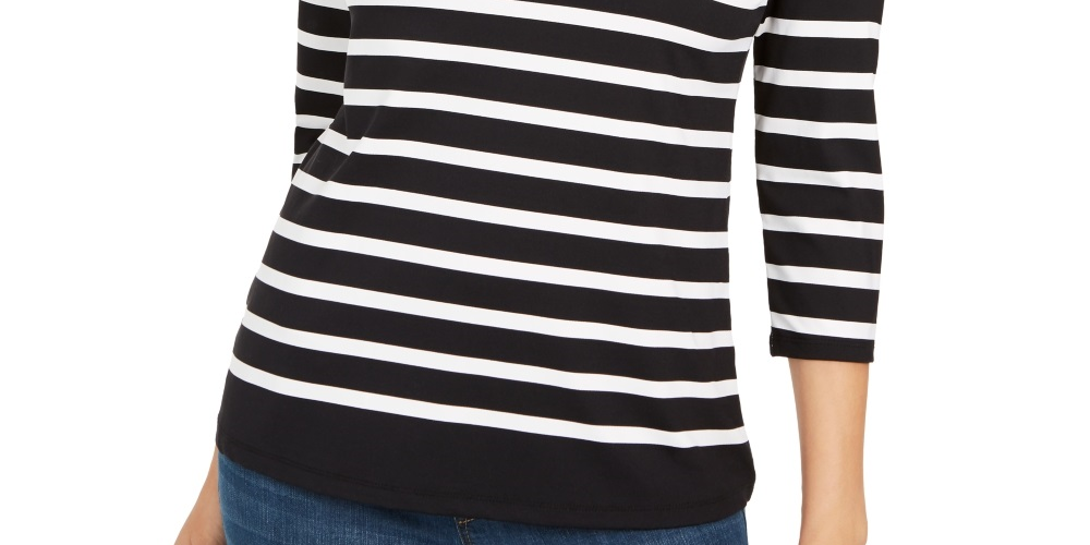 Blusa feminina listrada e estampada floral Charter Club, preta, tamanho X-S