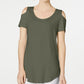 Camiseta feminina JM Collection com ombros descobertos e manga curta, verde, tamanho pequeno