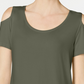 Camiseta feminina JM Collection com ombros descobertos e manga curta, verde, tamanho pequeno