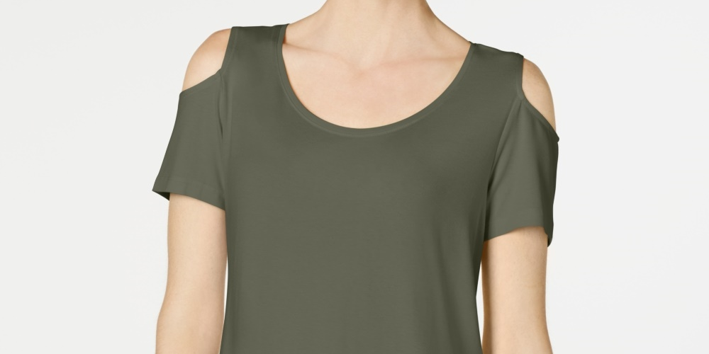 Camiseta feminina JM Collection com ombros descobertos e manga curta, verde, tamanho pequeno