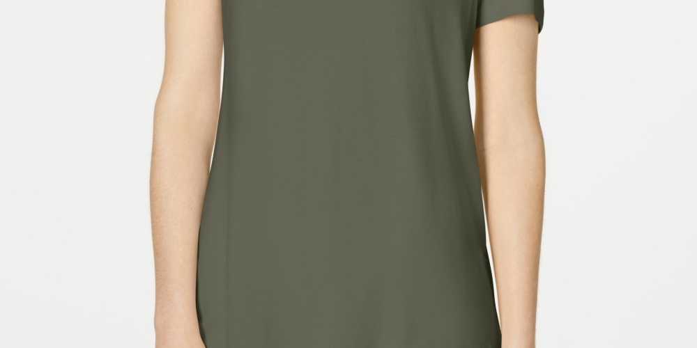 Camiseta feminina JM Collection com ombros descobertos e manga curta, verde, tamanho pequeno