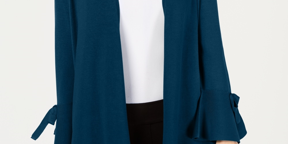 Cardigan feminino Alfani com manga amarrada, azul, tamanho pequeno e pequeno