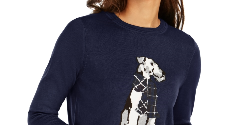 Suéter feminino Tommy Hilfiger Holiday Terrier azul tamanho médio