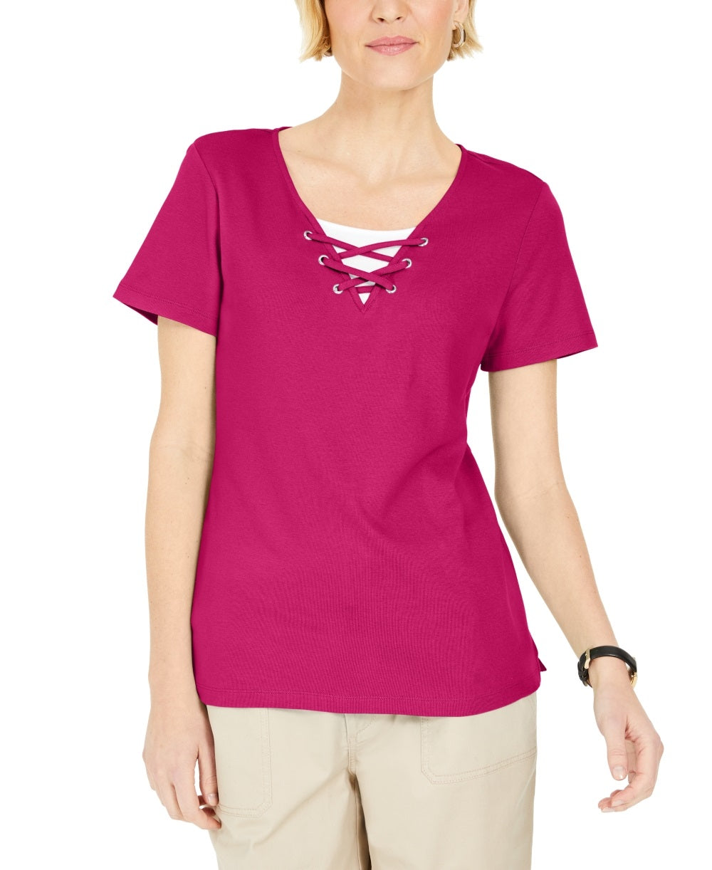Karen Scott Top Feminino com Laço e Camadas Rosa Tamanho Médio