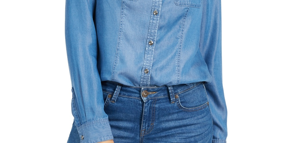 Camisa feminina Chambray Charter Club azul tamanho PS