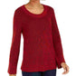 Camiseta feminina texturizada de malha estampada, manga comprida, gola redonda, suéter vermelho, tamanho pequeno pequeno