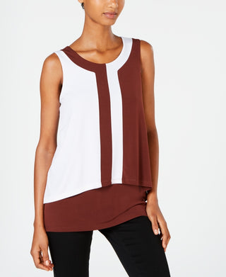 Blusa sem mangas Alfani feminina com blocos de cores marrom, tamanho pequeno, extragrande