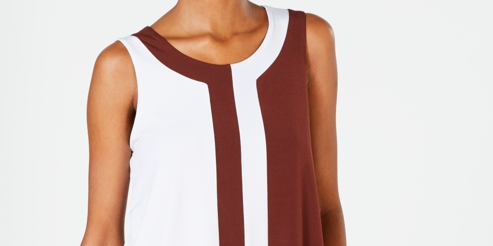 Blusa sem mangas Alfani feminina com blocos de cores marrom, tamanho pequeno, extragrande