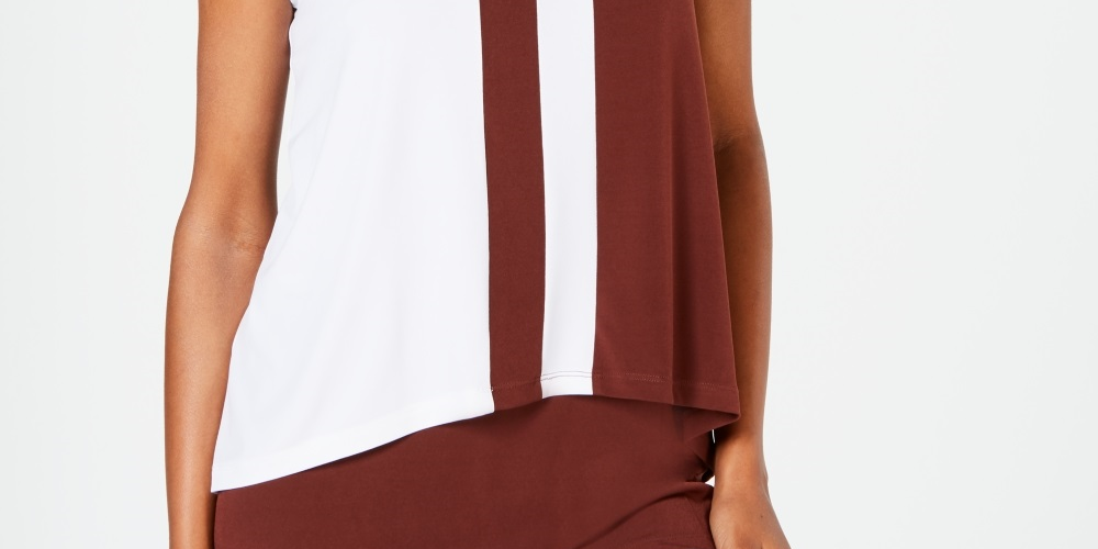 Blusa sem mangas Alfani feminina com blocos de cores marrom, tamanho pequeno, extragrande