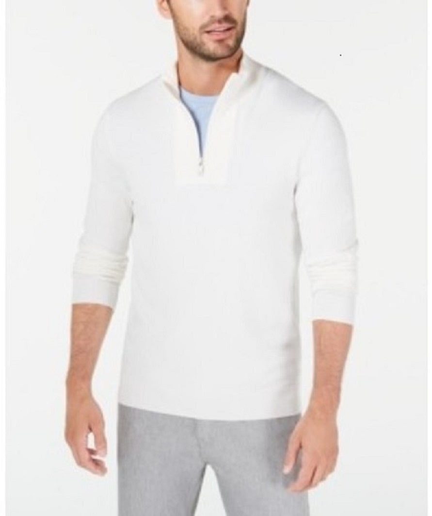 Suéter Alfani Masculino com Zíper e Carcela Canelada, Branco, Tamanho X-G