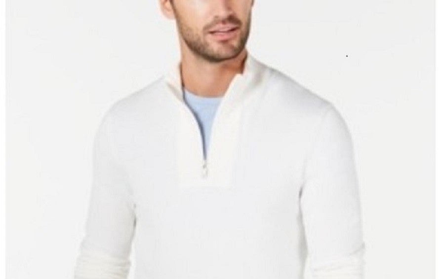 Suéter Alfani Masculino com Zíper e Carcela Canelada, Branco, Tamanho X-G