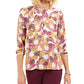 JM Collection Top feminino pequeno estampado com pregas nas costas, roxo PS