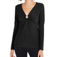 INC International Concepts Top feminino com decote em V e argola em U, preto, tamanho pequeno