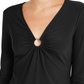 INC International Concepts Top feminino com decote em V e argola em U, preto, tamanho pequeno