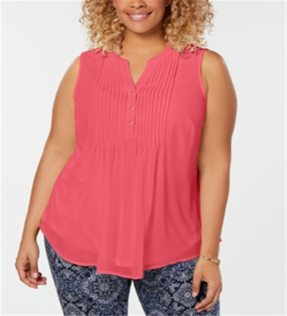 Top plissado plus size feminino Charter Club, rosa, tamanho 3X