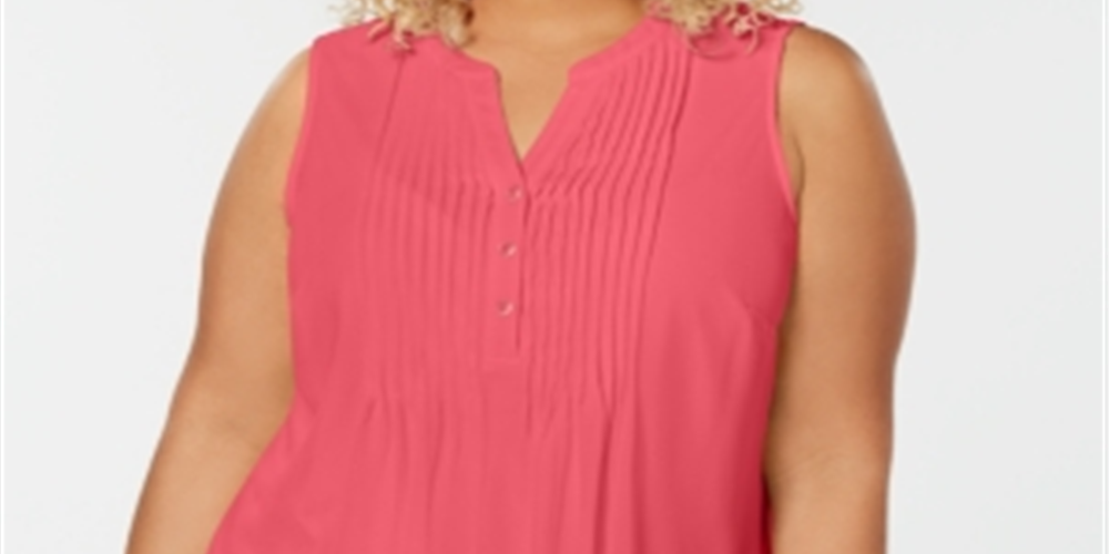 Top plissado plus size feminino Charter Club, rosa, tamanho 3X