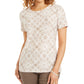Camiseta feminina estampada em jacquard da coleção JM, marrom, tamanho médio