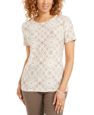 Camiseta feminina estampada em jacquard da coleção JM, marrom, tamanho médio