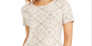 Camiseta feminina estampada em jacquard da coleção JM, marrom, tamanho médio