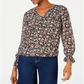 Blusa feminina estampada com decote em V Maison Jules, preta, tamanho médio