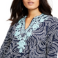 Top feminino bordado com decote dividido e estampado Charter Club, azul, tamanho pequeno