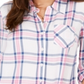 Camisa xadrez feminina de algodão com mangas curtas e abas Style &amp; Co, rosa e branca, tamanho PP