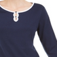 Blusa de algodão com acabamento contrastante Karen Scott feminina, azul, tamanho médio