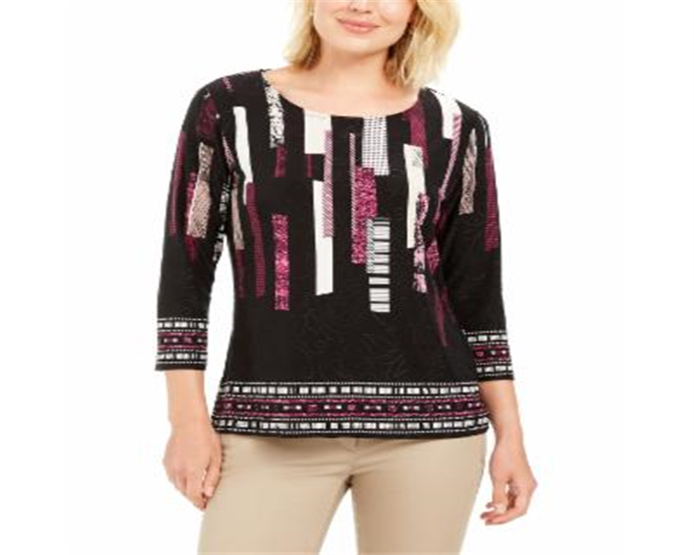 Blusa feminina estampada em jacquard, preta, tamanho médio, da coleção JM