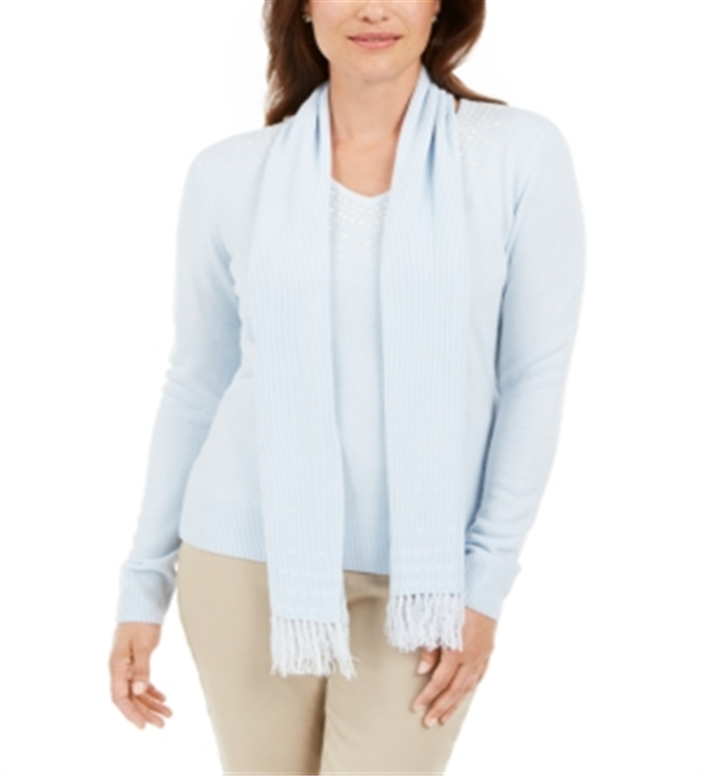 Karen Scott Suéter Feminino com Cachecol Enfeitado Azul Tamanho XX-G