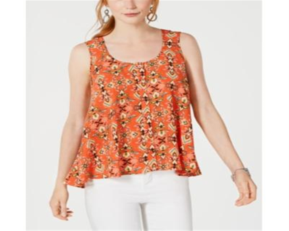 Top feminino sem mangas com estampa estilo &amp; co, decote alto e decotado, floral laranja, tamanho GG