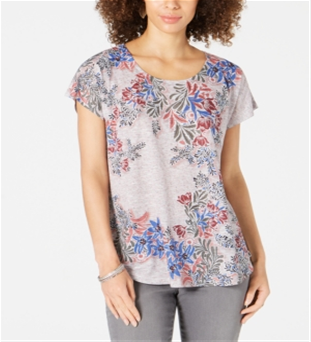 Blusa estampada feminina Style &amp; Co rosa-cinza tamanho pequeno P/M