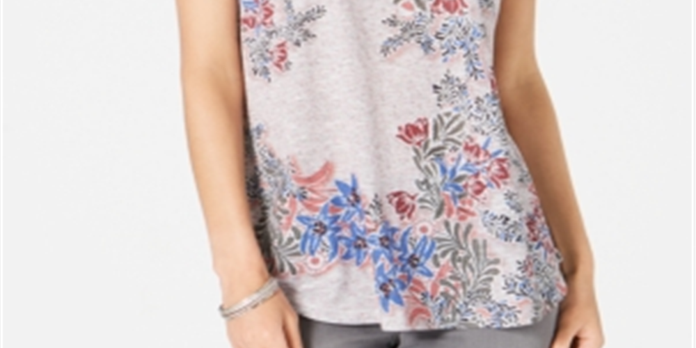 Blusa estampada feminina Style &amp; Co rosa-cinza tamanho pequeno P/M