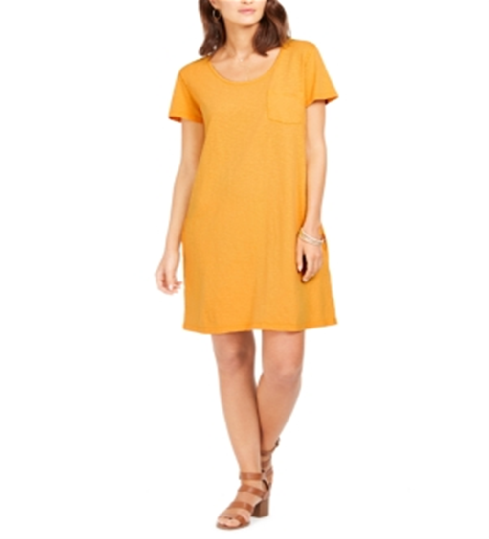 Vestido camiseta feminino estilo &amp; co com um bolso, amarelo, tamanho pequeno