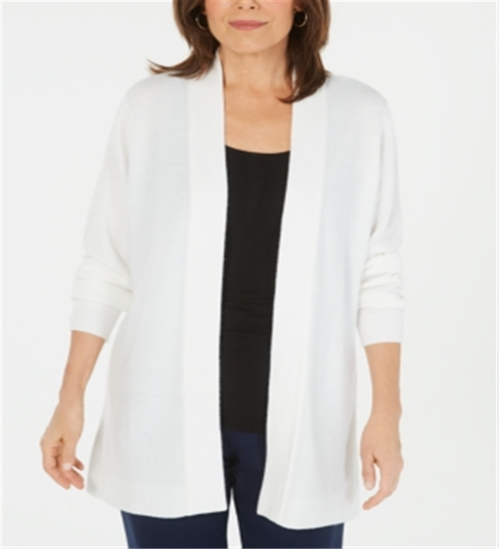 Karen Scott Cardigan Feminino Manga Longa Frente Aberta Branco Tamanho Grande