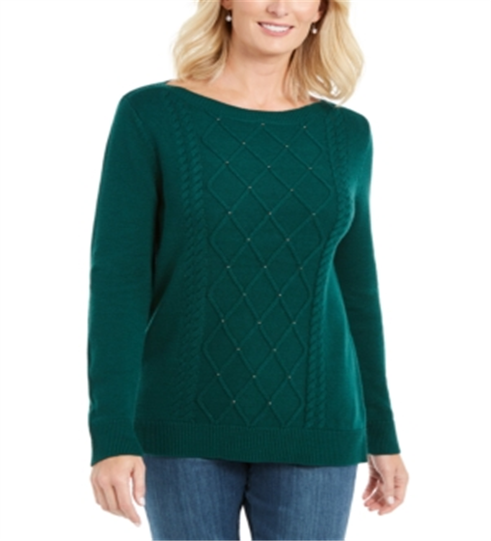 Karen Scott Suéter Feminino Tricô com Contas Verde Tamanho Grande